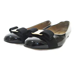 サルヴァトーレフェラガモ Salvatore Ferragamo ヴァラリボン エナメル バレエ シューズ フラット ぺたんこ 5.5 22.5cm ブラック 黒 0116 ■MNK4