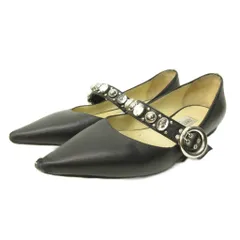 ジミーチュウ JIMMY CHOO パンプス フラットシューズ ポインテッドトゥ ビジュー 装飾 レザー 37 24.0cm 黒 ブラック 0121 ■MNK4