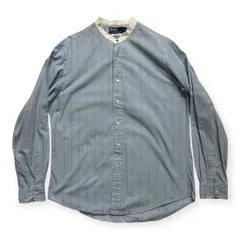 90s Polo Ralph Lauren ポストボーイ バンドカラー ストライプシャツ カスタムフィット L ブルー系 アメカジ　古着　アメリカ古着　都内　中野区　古着屋