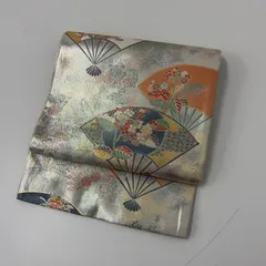袋帯 本金糸 引箔 扇に花柄 織り出し 正絹 着物 MA-4270