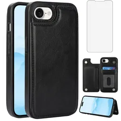 【新品】 NKECXKJ iPhone 16e 用ケース + iphone16e 強化 ガラス フィルム あいふおん16e いphone16e スマホケース 携帯ケース カバー Case 人気 PUレザー 財布型カードホルター付き収納 スタンド機能 耐衝撃