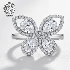 【魔法のシルエット、指細見え】モアサナイト/バタフライリング/ペアカット/大粒多石/Dカラー/VVS1/18K金厚加工/S925/金属アレルギー対応/婚約指輪/プロポーズ/記念日/誕生日/ギフト/蝶々/豪華/ハイジュエリー/ブランド/結婚式/トラベルジュエリー