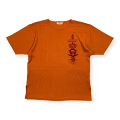 LANCEL ランセル ロゴ刺繍 ケーブル編み リネン混 半袖 サマーニット セーター サイズ M /オレンジ/日本製/麻素材