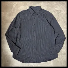 Massimo Dutti ストライプシャツ M ネイビー 長袖 コットン 古着のサムネイル