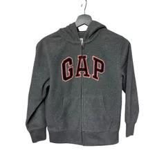 B100 GAP Kids 筆記体ロゴ ジップアップパーカー グレー Mサイズ カジュアル