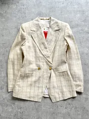 90's ESCADA linen jacket made in Germany エスカーダ ジャケット リネン チェック ベージュ ドイツ製 Mのサムネイル