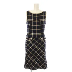 ピンキーガールズ Pinky Girls ワンピース ひざ丈 ウール M 紺 ネイビー ノースリーブ チェック柄 ラウンドネック /LP ■GY58