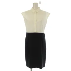 アンタイトル UNTITLED ワンピース カットソー ひざ丈 S 白 ホワイト 黒 ブラック ノースリーブ シャツカラー 半袖 バイカラー /LP ■GY58