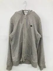 adidas アディダス パーカー O グレー コットン スウェット 裏起毛 ワンポイント ブランドロゴ ライン柄 ジップアップ 長袖