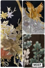 【まとめ売り】リメイク用　黒留袖　3点　袷　アンティーク　アンティーク黒留袖　松　鶴　花　刺繍　金糸　着物　和装　M337