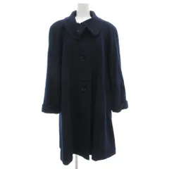 ノーブランド カシミヤ ロングコート ステンカラー風 ウール 紺 ネイビー /GV ■ECD001