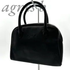 【B4791】Agnes b. アニエスベー ハンドバッグ レザー ブラック シボ革 レディース コンパクト ロゴ フルジップ シンプル