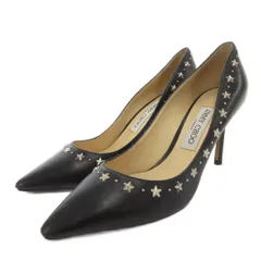 ジミーチュウ JIMMY CHOO パンプス ポインテッドトゥ スタースタッズ レザー 38.5 黒 ブラック /FF ■GY62