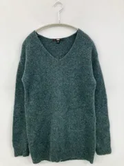 UNIQLO ユニクロ ニット/セーター L グリーン ニット 無地 ミドル丈 長袖 Vネック