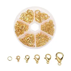 8mm 12mm 6mm 丸カン マルカン 金具セット 基礎パーツ 5サイズ DIY アクセサリー パーツ 6種セット リング ハンドメイド 手芸 カニカン クラフト 収納ケース付き (ゴールド)