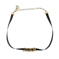 Christian Dior チョーカー メタル×ナイロン ブラック ネックレス ゴールド