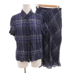 バーバリーズ Burberrys ヴィンテージ セットアップ シャツ スカート チェック 麻 リネン 半袖 ロング 40 紺 ネイビー /FF  ■GY18