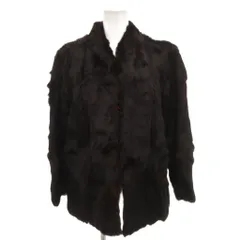 ノーブランド ラビットファーコート ジャケット 毛皮 ショート 裏地総柄 茶 ブラウン /FF ■GY18