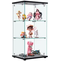  コレクションケース ガラスディスプレイキャビネット フィギュアケース 3段 ブラック 強化ガラス 全面ガラス サイズ:幅42.5×奥行36.5×高さ86cm   