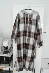 チェック フード ロング シャツ (新品)
