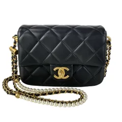 シャネル ショルダーバッグ美品  ミニマトラッセ AS2855 黒 チェーンショルダー/ヴィンテージゴールド金具/パール/メタルシリアルプレート