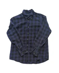 ネルシャツ　L　フェード　チェック　長袖シャツ　古着　ネイビー　黒　青　Club　Room