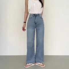 ハイウエスト ワイド ライトブルーデニム