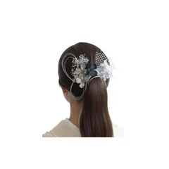 [Lomeri ロメリ] 組紐とオーガンジーリボンの髪飾り ドライフラワー ポニーテール 髪飾り 成人式 卒業式 振袖 結婚式 和装 A132 (シルバー) 1