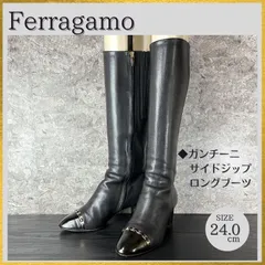 [Restored]Vintage 90s00s Ferragamo Boots Gancini Chain Archive 7D Black / S685 フェラガモ サイドジップ ガンチーニ ロングブーツ 本革 黒(24.0cm)のサムネイル