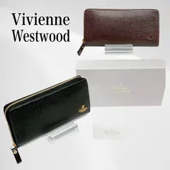 【箱付き・未使用品】 ヴィヴィアン ウエストウッド カラーブロック 長財布 ラウンド ファスナー 小銭入れ L字ファスナー 本革 牛革 レザー オーブ ロゴ チャーム Vivienne Westwood 黒 ブラック /  茶 ブラウン