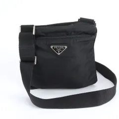 美品 プラダ テスート ナイロン トライアングルロゴ レザー ショルダーバッグ 斜め掛け ブラック 黒 レディース RWM DO6-6【中古】