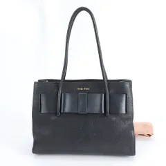 ミュウミュウ リボン モチーフ レザー トート バッグ 肩掛け ショルダー ハンド 本革 ブラック 黒 レディース RWM DO7-1【中古】