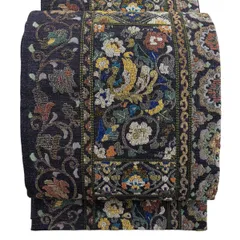 【美品】 袋帯 名品 鳳凰 花唐草 箔 濃紫 六通 正絹 【中古】