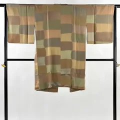 【美品】 道中着 身丈103cm 裄丈64cm M 和装コート 変わり市松 茶色 正絹 名品 【中古】