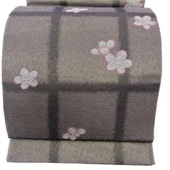 【美品】 袋帯 秀品 花 格子 金糸 紫 六通 正絹 【中古】