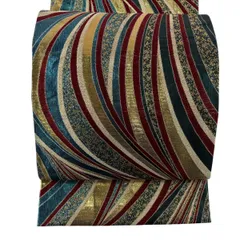 【美品】 袋帯 秀品 幾何学 箔 金糸 青緑 六通 正絹 【中古】
