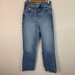 ZARA ザラ デニム パンツ パール装飾 ブルー 34サイズ レディース 古着 ストリート Y2K