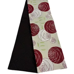 【美品】半幅帯 優品 薔薇 葉柄 薄緑 化繊 【中古】
