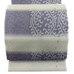 【美品】 袋帯 名品 波頭 段縞 金糸 クリーム 六通 正絹 【中古】