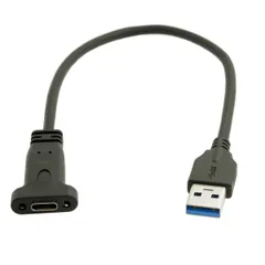 chenyang CY USB Cケーブル、USB 3.0 Type A オス - Type C メス データケーブル 20cm パネルマウントネジ穴付き