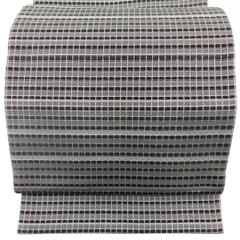 【美品】 袋帯 名品 格子 銀糸 灰紫 全通 正絹 【中古】