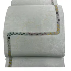 【美品】 袋帯 秀品 しゃれつづれ 幾何学模様 箔 刺繍 灰色 お太鼓柄 正絹 【中古】