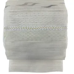 【美品】 名古屋帯 秀品 夏帯 絽 八寸名古屋帯 松葉仕立て よろけ縞 幾何学模様 銀糸 クリーム 正絹 【中古】