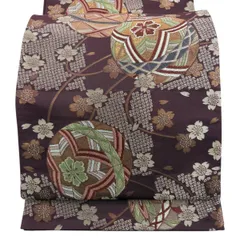 【美品】 袋帯 秀品 手鞠 桜 箔 唐織 赤紫 六通 正絹 【中古】