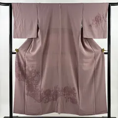 付下げ 身丈153cm 裄丈63.5cm S 袷 向かい鳥 華文 刺繍 灰紫 正絹 秀品 一つ紋 【中古】