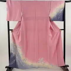 訪問着 身丈160cm 裄丈67cm M 袷 辻が花辻 染め分け ぼかし ピンク 正絹 秀品 【中古】