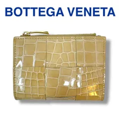 ボッテガヴェネタ BOTTEGA VENETA 2つ折り財布 カセット イントレチャート ベージュ ゴールド金具 クロコ型押し レザー コンパクトウォレット ブランド ユニセックス メンズ レディース 男女兼用 希少品