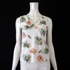 組曲sis クミキョクシス KUMIKYOKU SIS カットソー ラメ 花柄 バッククロス コットン Vネック ノースリーブ M 2 オフ白 マルチカラー
