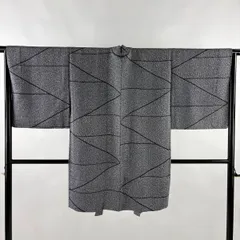 羽織 身丈94.5cm 裄丈67.5cm L 花 幾何学模様 濃紺 正絹 名品 【中古】