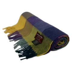 Joshua Ellis(ジョシュアエリス) マフラー美品  - ダークイエロー×ネイビー×マルチ チェック柄 カシミヤ